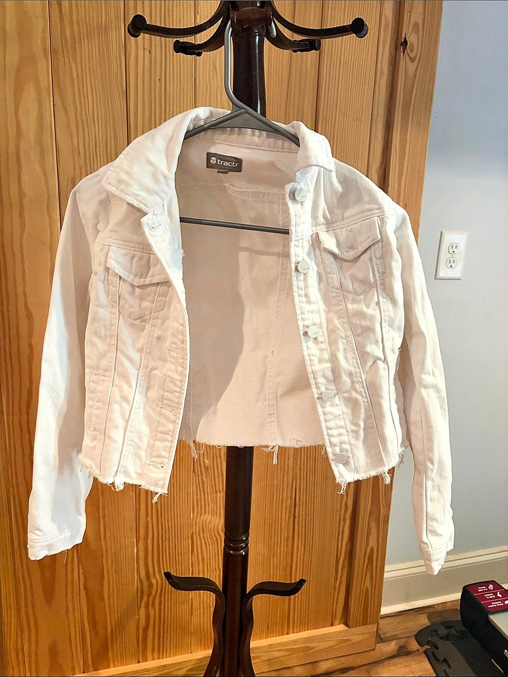 tractr White Denim Jacket with Raw Hem Medium
